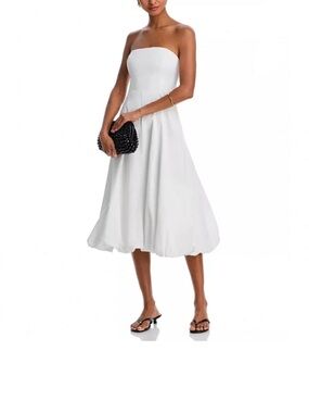 NEW Bloomingdales Aqua Strapless White Midi Dress - Elegant A-Line Silhouette